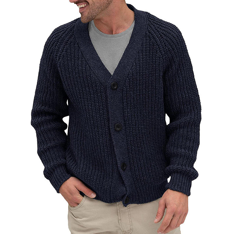 Herren modische Strickjacke mit tiefem V-Ausschnitt und strukturierter Oberfläche EB