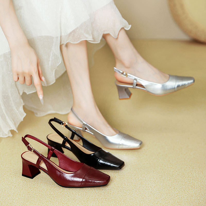 Damen Slingback-Pumps mit metallischem Obermaterial und edlem Blockabsatz EB