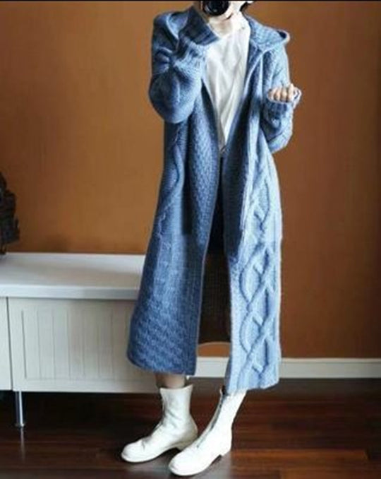 Damen Strickjacke mit Kapuze und feinem Strukturmuster EB