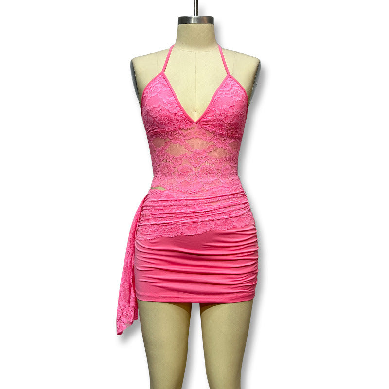 Damen Spitzen-Crop-Top mit Wickeldesign und angeschnittenem Unterrock EB