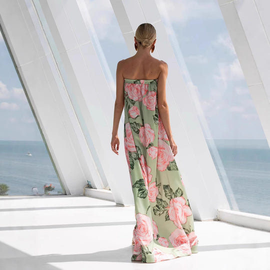 Damen Elegantes Maxikleid mit floralem Design und elastischem Oberteil EB