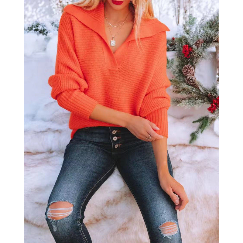 Damen modischer Pullover mit weitem Kragen und Rippstruktur EB