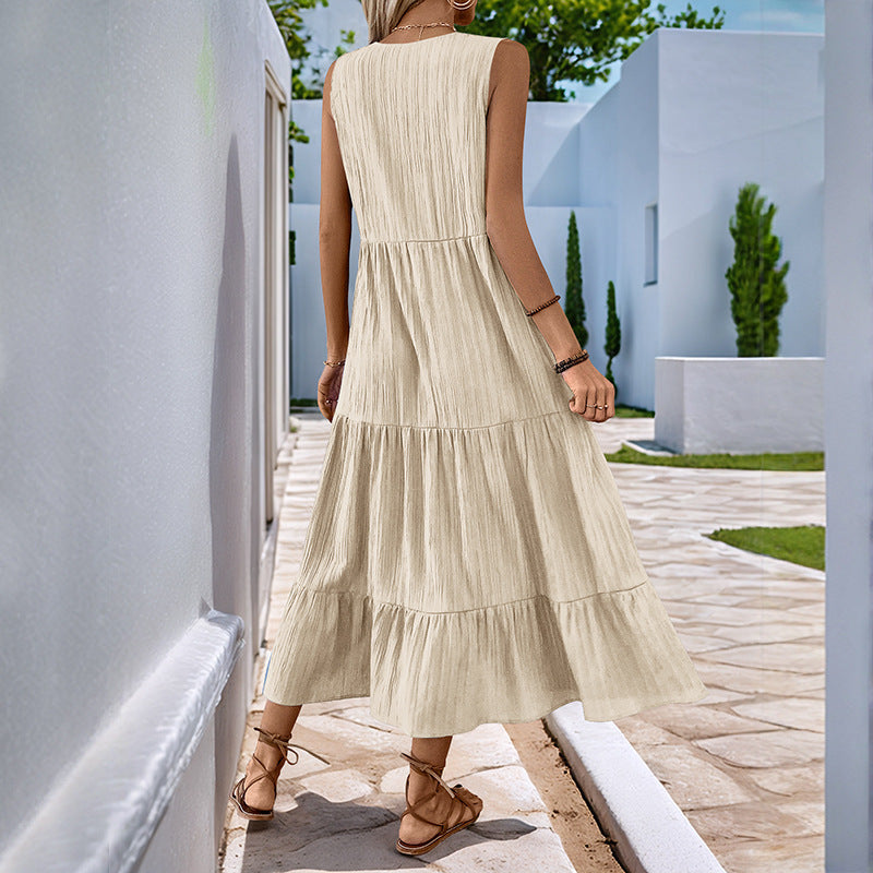 Damen Midikleid mit Knopfdetails und voluminösem Rock EB