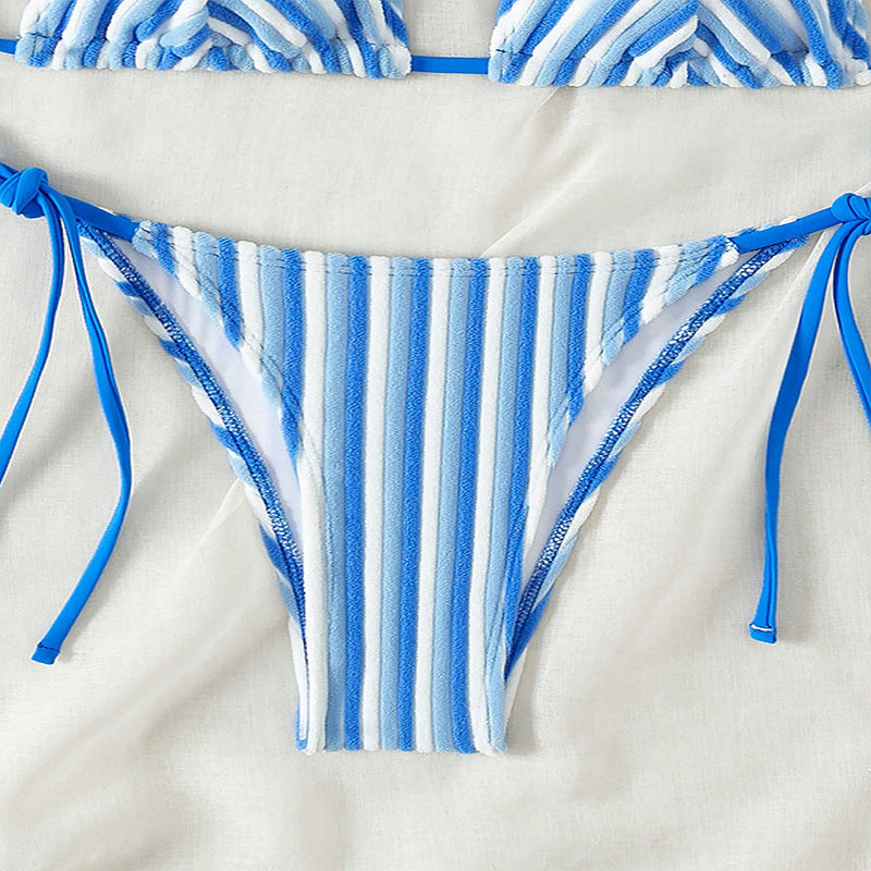 Damen Bikinislip mit verstellbaren Trägern und gestreiftem Design EB