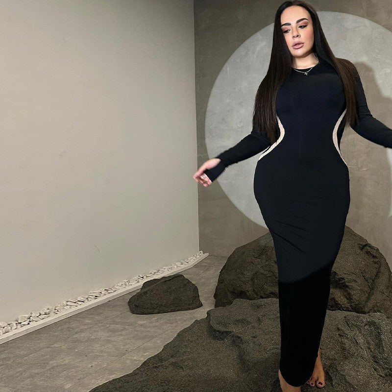 Damen figurbetontes Kleid mit Raffungen und langen Ärmeln EB