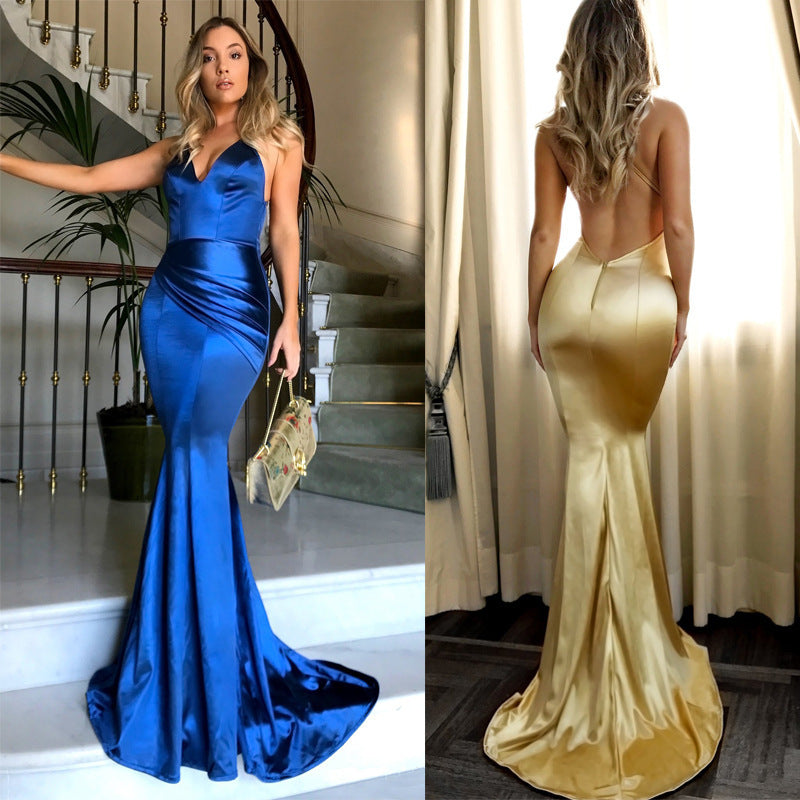 Damen elegantes Abendkleid mit tiefem V-Ausschnitt und körperbetontem Schnitt EB