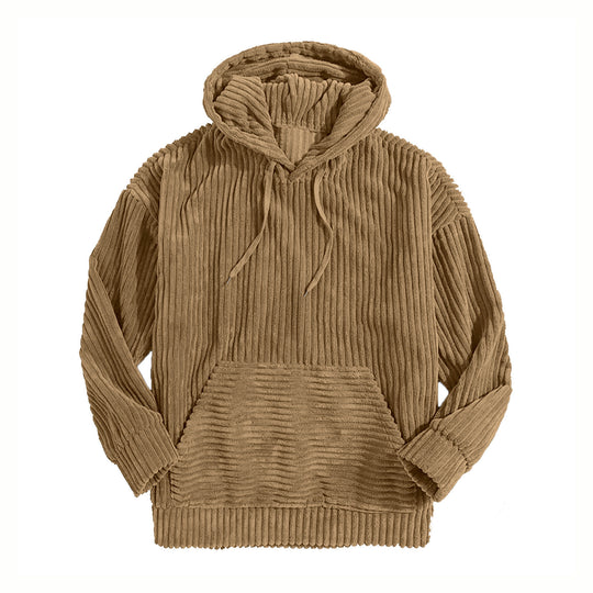 Unisex nan gerippter Samt-Hoodie mit Kapuze und Kängurutasche EB