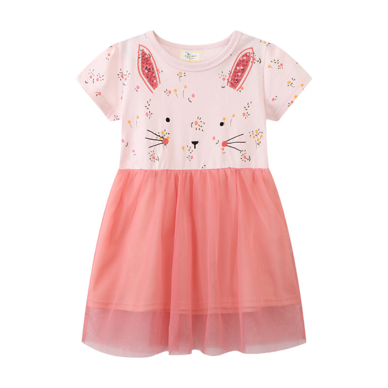 Mädchen Tüllkleid mit Hasenmotiv und floralen Applikationen EB