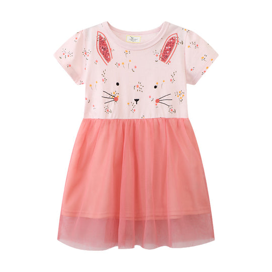 Mädchen Tüllkleid mit Hasenmotiv und floralen Applikationen EB