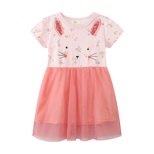 Mädchen Tüllkleid mit Hasenmotiv und floralen Applikationen EB