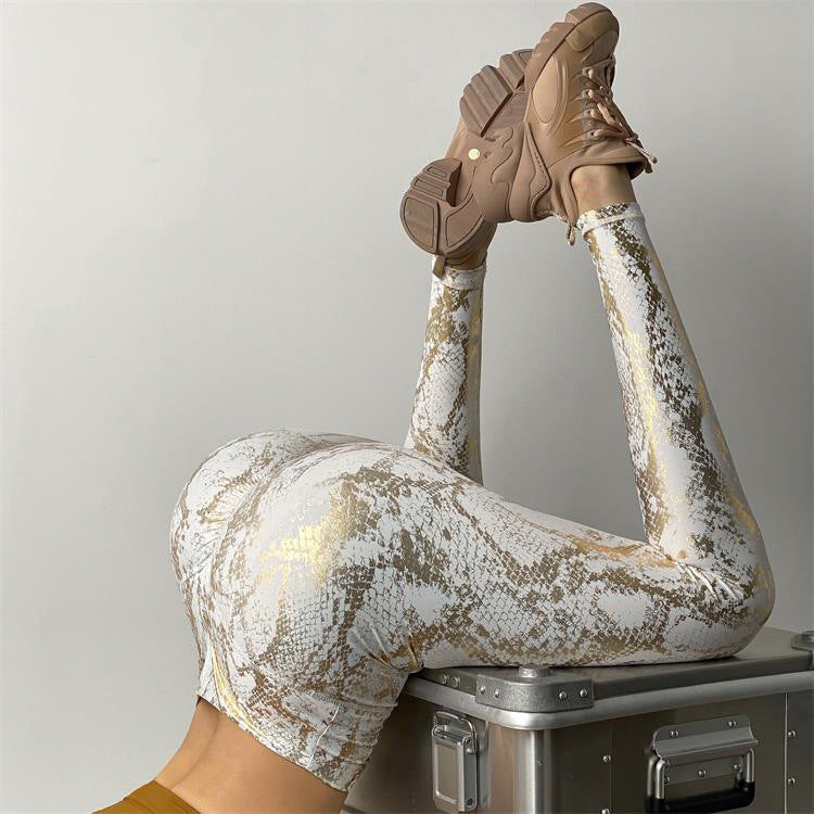 Damen nan hoch taillierte Sportleggings mit formender Kompression und strukturierter Schlangenprägung EB