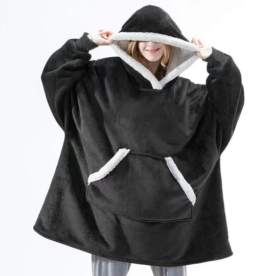 Damen Gemütlicher Hoodie-Poncho mit weichem Futter und praktischen Taschen EB
