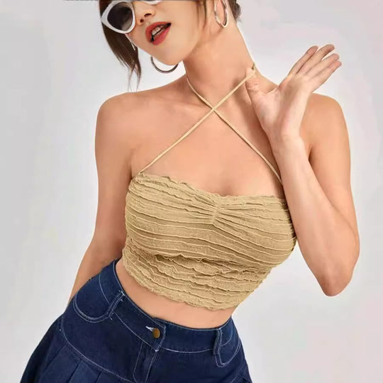 Damen Crop-Top mit Rüschendesign und zarten Trägern EB