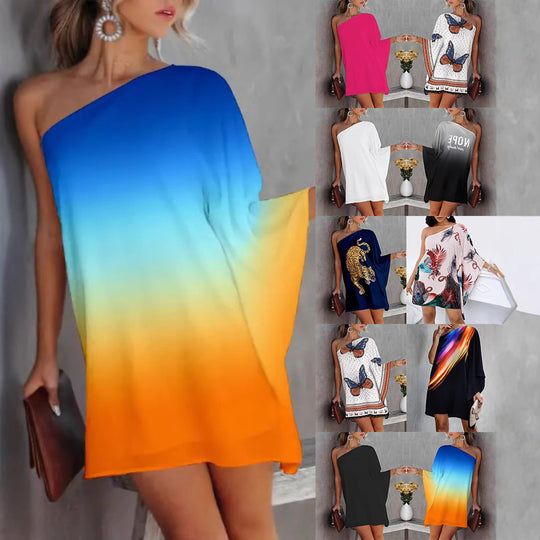 Damen asymmetrisches Mini-Kleid mit grafischem Aufdruck EB