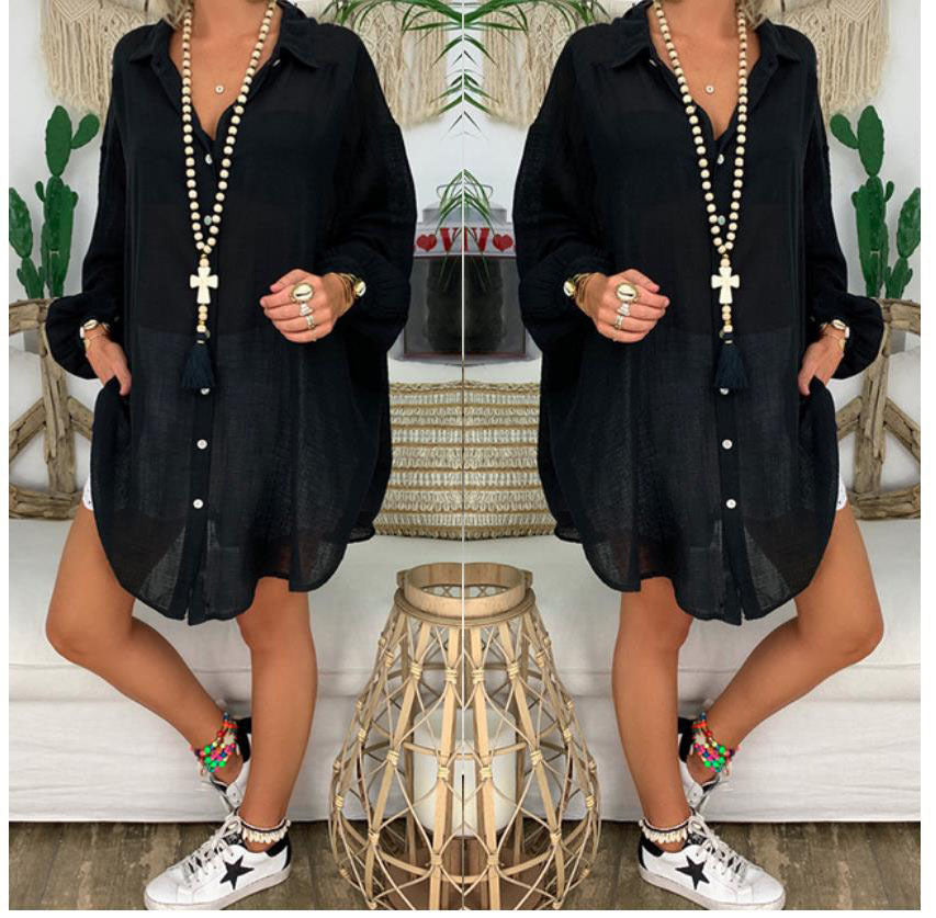 Damen nan leichte Leinen-Tunika mit Knotenfront und Lochspitzen-Shorts EB