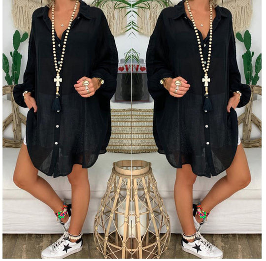 Damen nan leichte Leinen-Tunika mit Knotenfront und Lochspitzen-Shorts EB