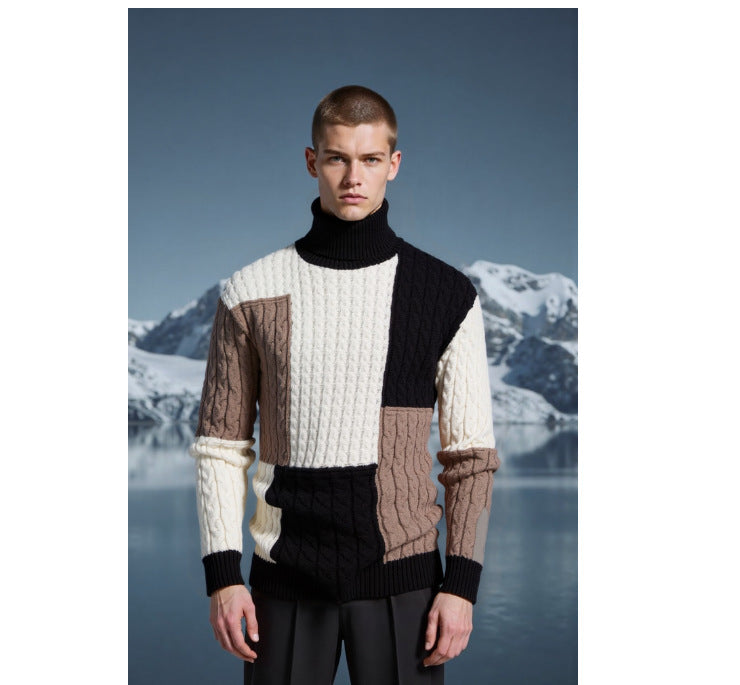 Herren modischer Strickpullover mit strukturiertem Zopfmuster und Stehkragen EB