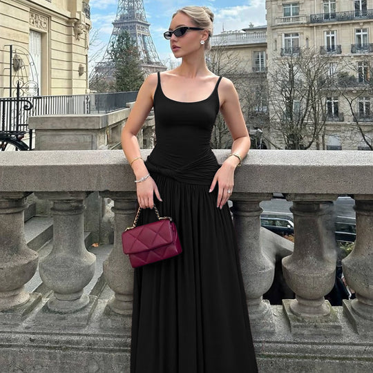 Damen Elegantes Maxikleid mit figurbetonendem Oberteil und weiten Rock EB