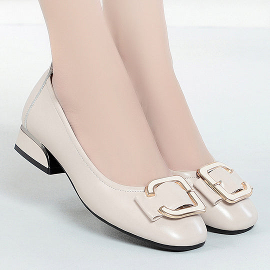 Damen elegante Ballerinas mit modischem Schnallen-Detail und komfortablem Blockabsatz EB