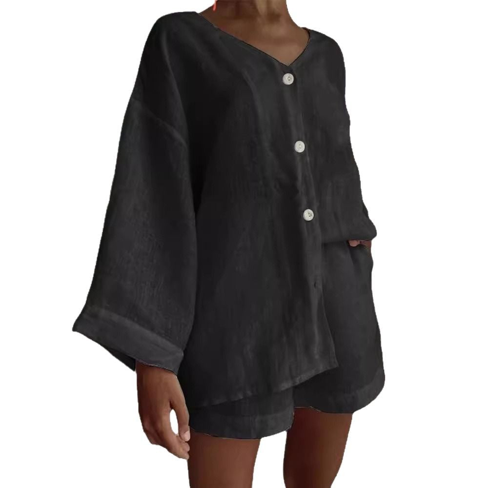 Damen lässiges Set mit weit geschnittenem Oberteil und Shorts EB