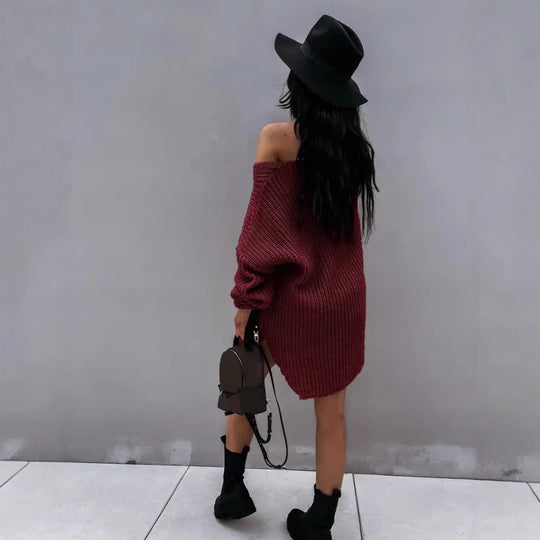Damen Oversize Strickpullover mit offener Schulter EB