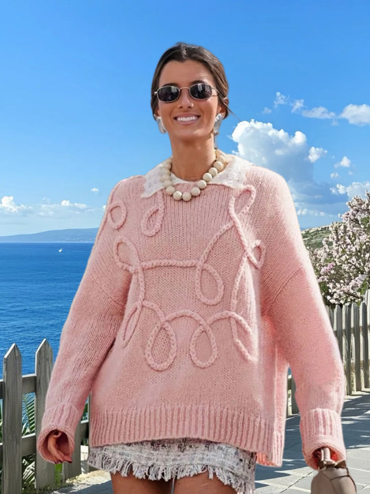 Damen Modischer Strickpullover mit strukturiertem Zopfmuster und lockerer Passform EB