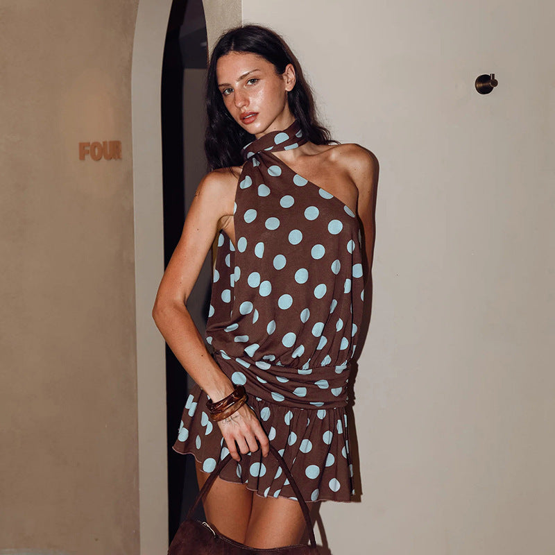 Damen minimalistisches Wickelkleid mit asymmetrischem Halter und strukturiertem Rock EB