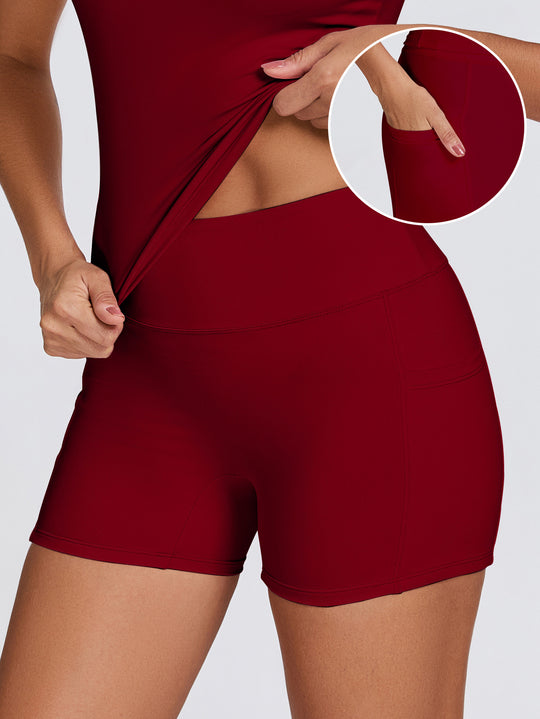 Damen Funktionale Sport-Shorts mit seitlichen Taschen und hohem Bund EB