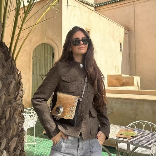 Damen Modische Jacke mit strukturierter Stoffoberfläche und praktischen Taschen EB