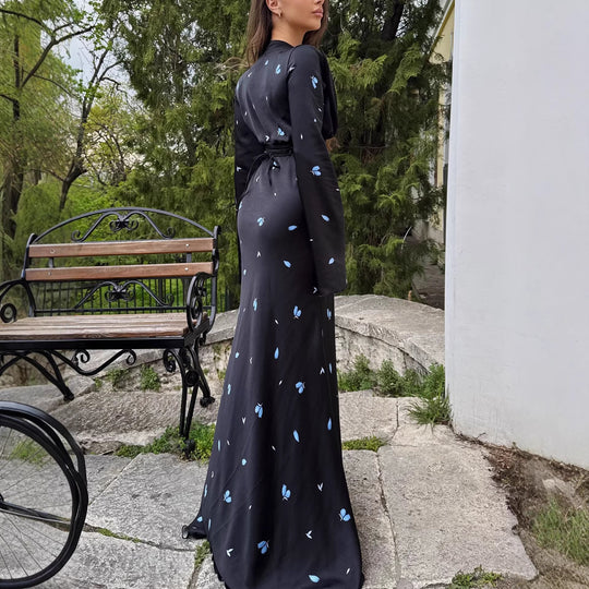 Damen Langärmeliges Maxikleid mit floralen Mustern und femininer Silhouette EB