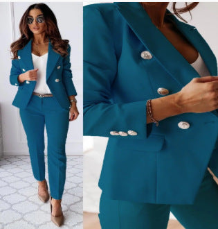 Damen Doppelreihiger taillierter Hosenanzug mit Slim-Hose EB