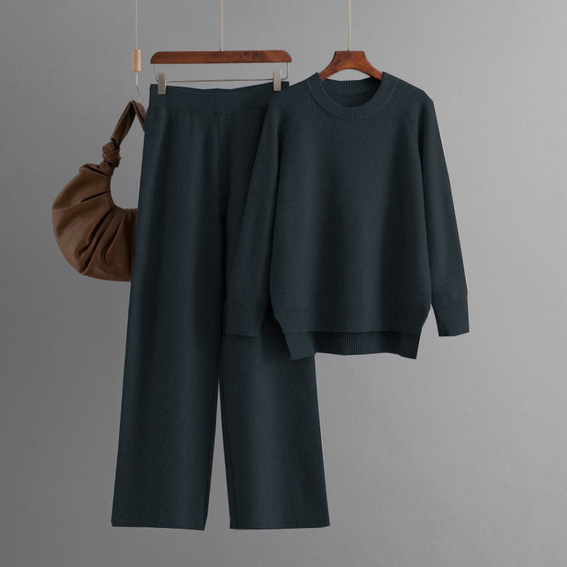 Damen lässiges Strick-Lounge-Set mit weitem Oberteil und bequemen Hosen EB