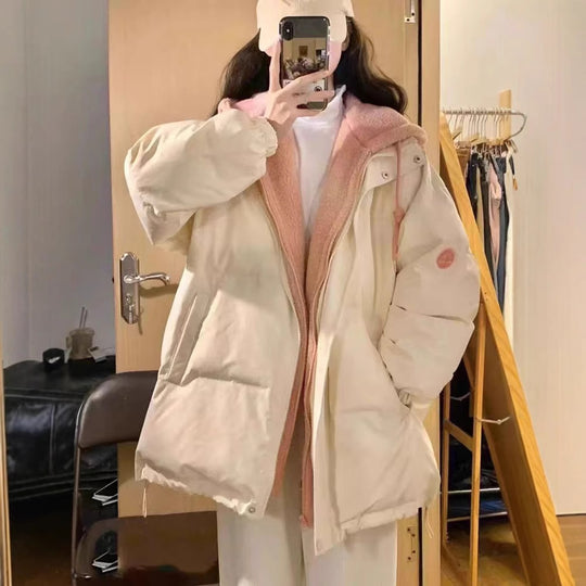 Damen Modische und gefütterte Pufferjacke mit hohem Kragen und großen Taschen EB