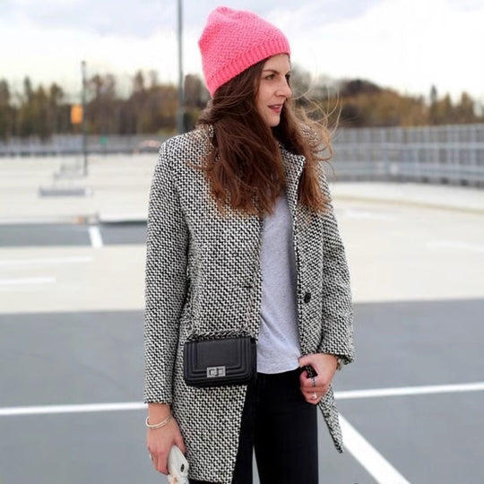 Damen Elegante zweireihige Blazerjacke mit klassischem Houndstooth-Muster EB