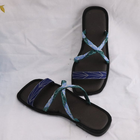 Damen verstellbare Zehentrenner-Sandalen mit geflochtenem Riemen EB