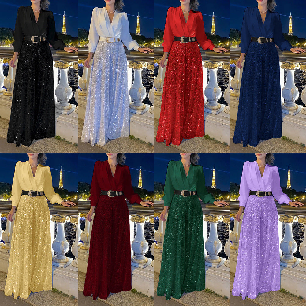 Damen Funkelndes Abendkleid mit elegantem Oberteil und glitzerndem Rock EB