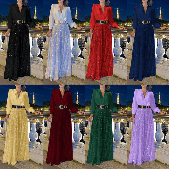 Damen Funkelndes Abendkleid mit elegantem Oberteil und glitzerndem Rock EB
