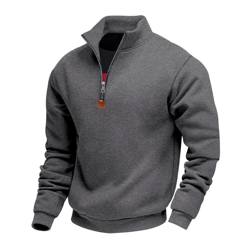 Herren nan Premium-Halbzip-Sweatshirt mit hohem Stehkragen, robustem Reißverschluss und geripptem Saum EB