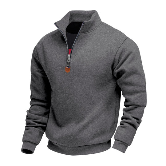 Herren nan Premium-Halbzip-Sweatshirt mit hohem Stehkragen, robustem Reißverschluss und geripptem Saum EB