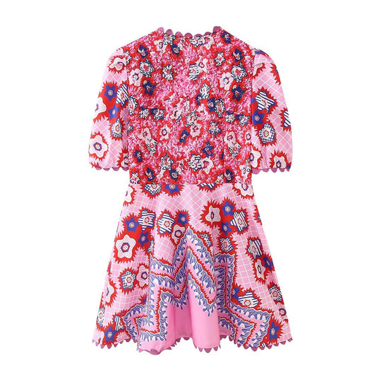 Damen Maxikleid mit floralem Design und raffinierten Rüschendetails EB