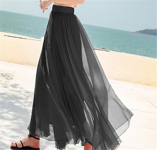 Damen nan fließender Maxirock aus Chiffon mit elastischem Bund und mehrlagigem Volant EB