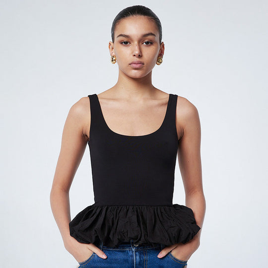 Damen Top mit voluminösem Rüschensaum EB