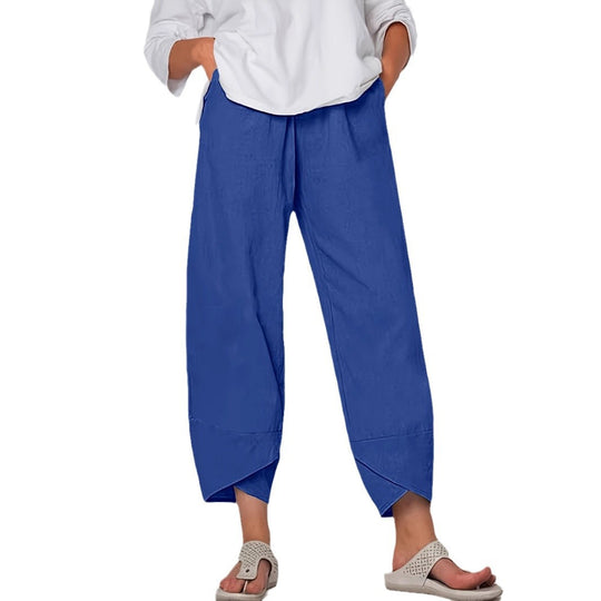 Damen weite Sommerhose mit eleganten Schnittdetails und elastischem Bund EB