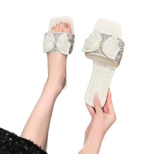 Damen elegante Slides mit glamouröser Schleifenverzierung EB