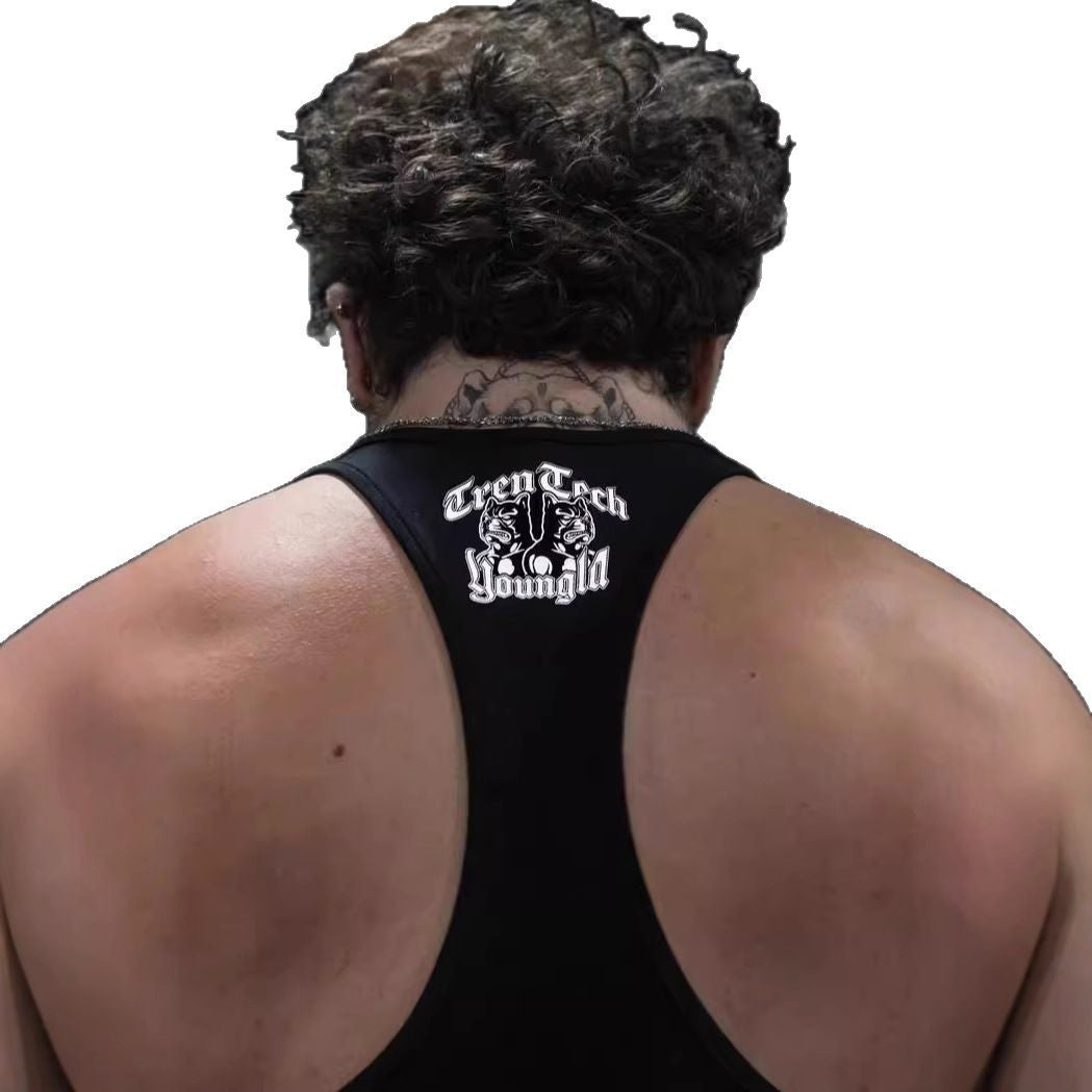 Herren nan figurbetontes Fitness-Tanktop mit Bulldoggen-Grafik und extra tiefen Armausschnitten EB