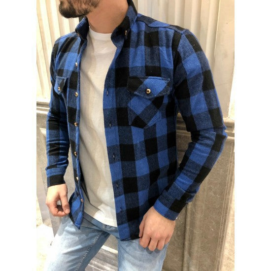 Herren klassisches Flanellhemden mit Karomuster und praktischen Brusttaschen EB