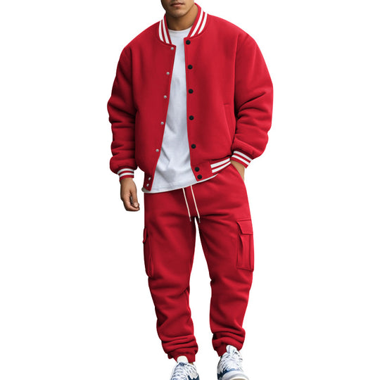 Herren nan sportives College-Set aus Sweatjacke mit Druckknöpfen und Cargo-Jogginghose mit Tunnelzug EB
