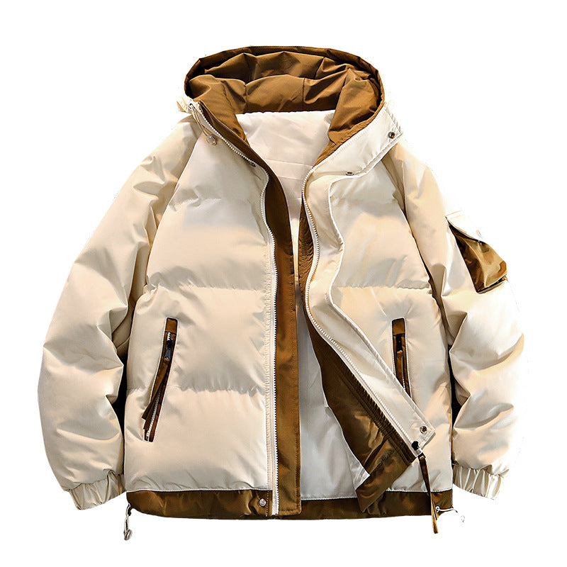 Men's  oversized insulated hooded puffer jacket with contrast lining and drawcord hem EB