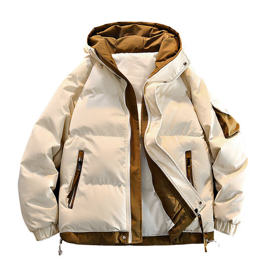 Men's  oversized insulated hooded puffer jacket with contrast lining and drawcord hem EB