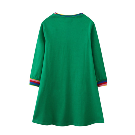 Mädchen Langarm-Kleid mit bunten Tier- und Blumenstickereien EB